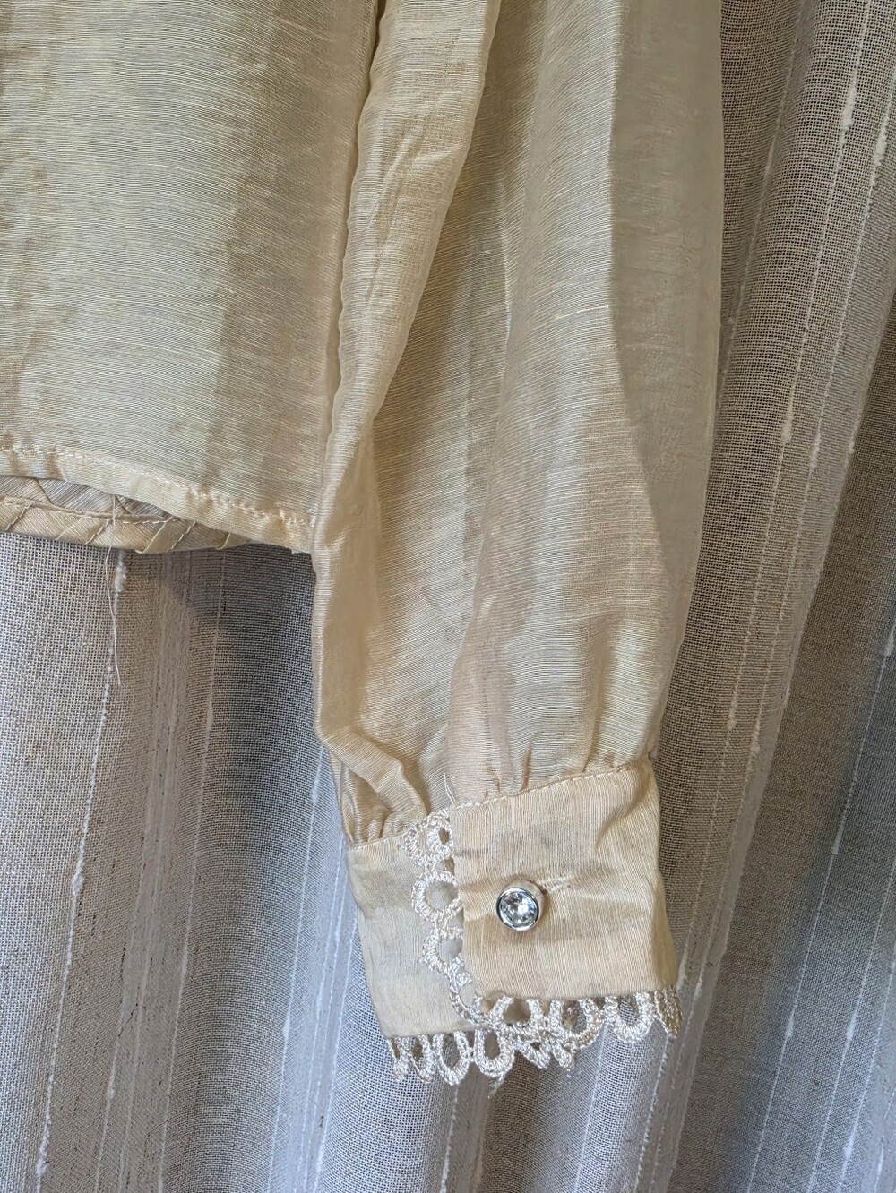 Lulu's Lace-Trim Bow Tie Button Front Blouse - Cream - Picture 7 of 10